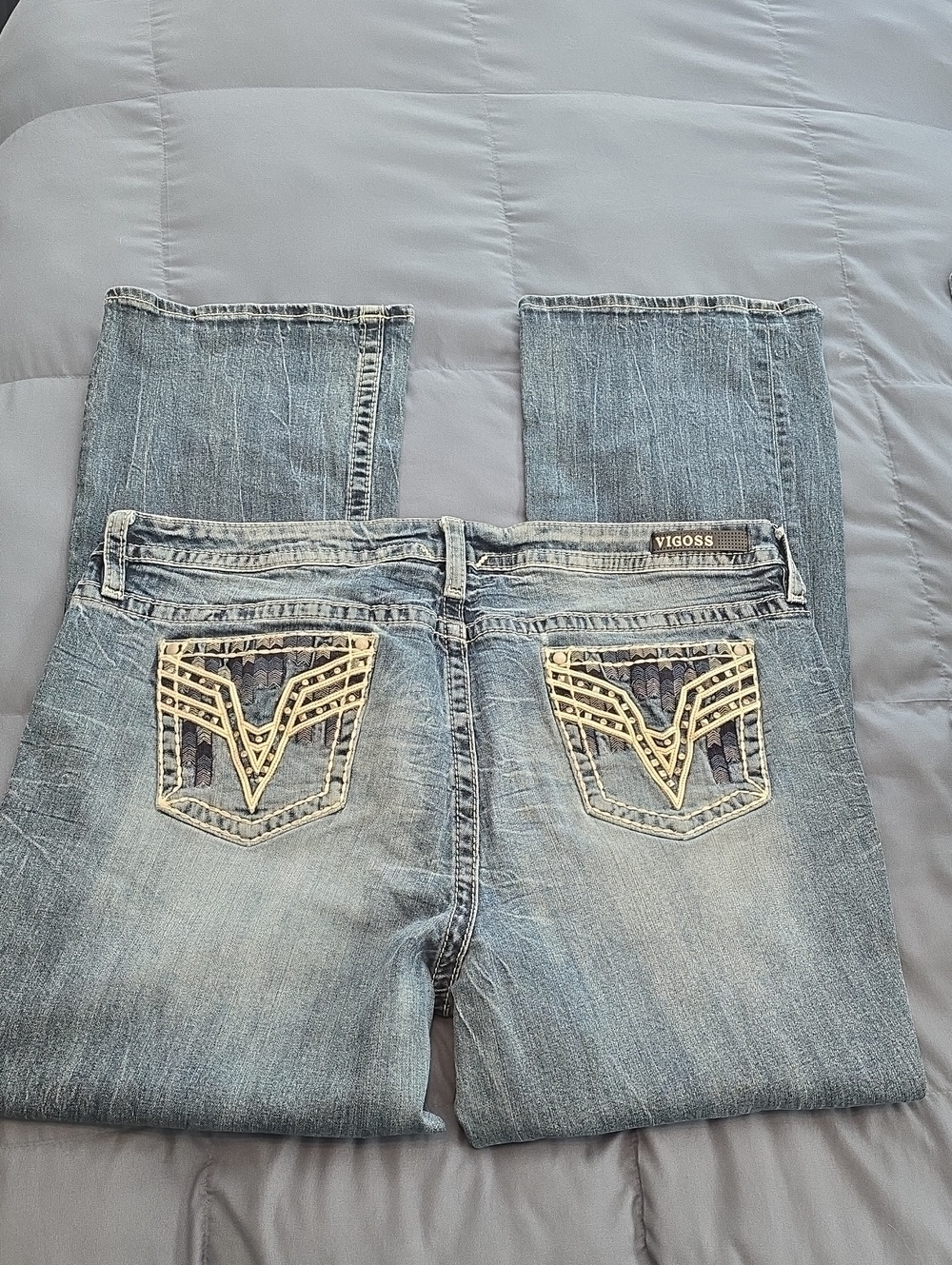 Vigoss Women's Light Blue Bootcut Jeans with Embroidered Back Pockets